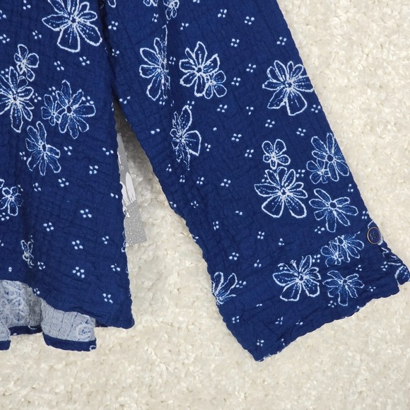 Habitat Womens Shirt XL Blue Floral Button Up Long Sleeve Raw Edges Lounge - Picture 2 of 13